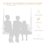 3-Seater Wooden Porch Swing, Patio Swing Bench with Folding Coffee Table, Cup Holders and Chains Included, 440lbs Weight Capacity, White - Image 4