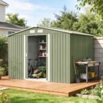 9' x 6' Outdoor Storage Shed, Garden Tool Metal Shed with Foundation Kit, Double Lockable Door, Air Vents and Sloping Roof, for Backyard, Patio, Lawn, Green - Image 2