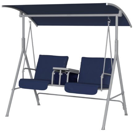 2-Seater Outdoor Porch Swing with Canopy and Table