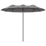 Double-sided Patio Umbrella, 9.5' Outdoor Umbrella with Push Button Tilt and Crank, 3 Air Vents and 12 Ribs, Cyan Blue - Image 10