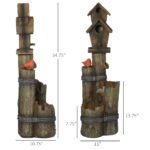 Outdoor Fountain with Birdhouse, Cascading Garden Waterfall Bird Bath with 3-Tier Rustic Tree Trunk / Log Design, LED Lights for Porch, Deck, Yard Decor, Brown - Image 3