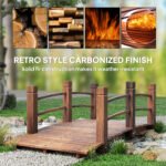 Fir Wood Garden Bridge Arc Walkway with Side Railings for Backyards, Gardens, and Streams, Stained Wood, 60" x 26.5" x 19" - Image 4