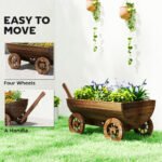 Wooden Wagon Planter Box, Mobile Garden Planter with 4 Wheels, Small Wheelbarrow Wagon Flower Cart with Drainage Hole - Image 6