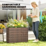 Tall Rectangular Planter with Removable Liner, Holes, PE Wicker Large Planter Box for Indoor Outdoor Plants, Brown - Image 4