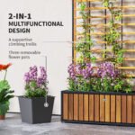 Wooden Raised Garden Bed with Trellis, Removable Pots for Backyard, Patio, Balcony, 29" x 11" x 52", Teak - Image 4