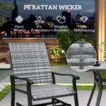 Wicker Rattan Swivel Patio Glider Chair Set of 2, Outdoor Glider Chair with Steel Frame, High Back, Gray - Image 5