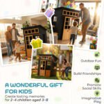 Outdoor Playhouse, Wooden Kids Playhouse w/ Picnic Table & Benches, Chalkboards, Half Door, Windows, for Kids Ages 3-8 - Image 7