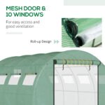 13' x 10' x 6.5' Walk-in Tunnel Greenhouse with 2 Zippered Mesh Doors & 10 Mesh Windows, Upgraded Gardening Plant Hot House with Galvanized Steel Hoops, Green - Image 4