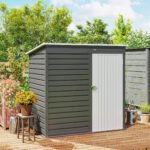 6' x 4' Outdoor Garden Shed, Metal Storage Shed with Lockable Door and Gloves for Backyard Garden Patio, Light Gray - Image 8