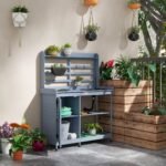 Wooden Potting Bench with Storage, Sink, Water Tap for Backyard, Patio, Balcony, Gray - Image 2