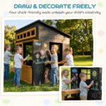 Outdoor Playhouse, Wooden Kids Playhouse w/ Picnic Table & Benches, Chalkboards, Half Door, Windows, for Kids Ages 3-8 - Image 5