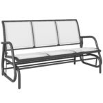 3-Person Outdoor Patio Glider Bench, Porch Glider Swing with 3 Seats, Breathable Mesh Fabric, Metal Frame, Cream White