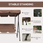 Large Family Swing Set, 3-Seat Adjustable Canopy Swing Bench with Cushion, Steel Frame Stand for Patio, Garden, Family Use, Brown - Image 6