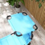 Outdoor Lounge Chair, 4 Position Adjustable Backrest, Folding, Cushioned w/ Sun Shade Roof & Pillow, Blue - Image 7