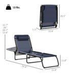 Folding Chaise Lounge Pool Chair with 4-Position Reclining Back, Pillow, Breathable Mesh & Bungee Seat, Dark Blue - Image 3