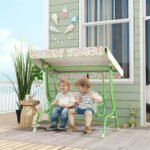 Kids Patio Swing Chair with Adjustable Canopy, Safety Belt for Patio, Garden, Poolside, Balcony, Green - Image 2