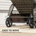 Patio Wicker Chaise Lounge Chair Set of 2 with Table, Adjustable Backrest, Wheels, Cushion & Headrest, Gray - Image 6