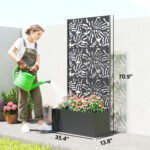 Metal Planter Box with Trellis, 71" Tall Raised Garden Bed with Privacy Screen and Drainage Holes, Banana-Leaf Cut-Outs - Image 3
