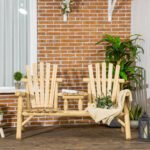 2-Seat Wooden Adirondack Chair, Patio Bench with Table, Outdoor Loveseat Fire Pit Chair for Porch, Backyard, Deck, Natural - Image 2
