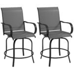 Outdoor Bar Stools Set of 2, 360° Swivel Bar Height Chairs, 26.75" x 29.5" x 48.5", Gray