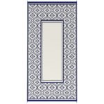 Reversible Outdoor Rug, Waterproof Plastic Straw with Carry Bag, 9' x 18', Blue & White Gourd Border