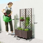 Planter Box with Trellis, Self Watering Raised Garden Bed with Lockable Wheels and Drainage Holes, Brown - Image 3