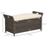 29 Gallon Patio Wicker Storage Bench, Outdoor PE Rattan Furniture, 2-In-1 Large Capacity Rectangle Garden Storage Box with Handles and Cushion, Cream White - Image 3