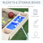 Kids Wooden Sandbox w/ Two Plastic Boxes Foldable Bench Seat Waterproof Cover Bottom Liner Storage Space - Image 5
