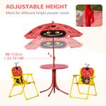 Kids Table and Chair Set, Outdoor Folding Garden Furniture, Picnic Table for Patio Backyard, with Removable & Height Adjustable Sun Umbrella, Red - Image 5