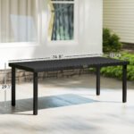 75" x 35" Outdoor Dining Table for 8 People, Rectangular Aluminum Frame Garden Table with All-Weather Faux Wood Top for Lawn, Patio, Black - Image 3