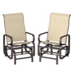 Gliding Lounger Chair Set of 2, Single Rockers with Lightweight Metal & Mesh Construction, Khaki