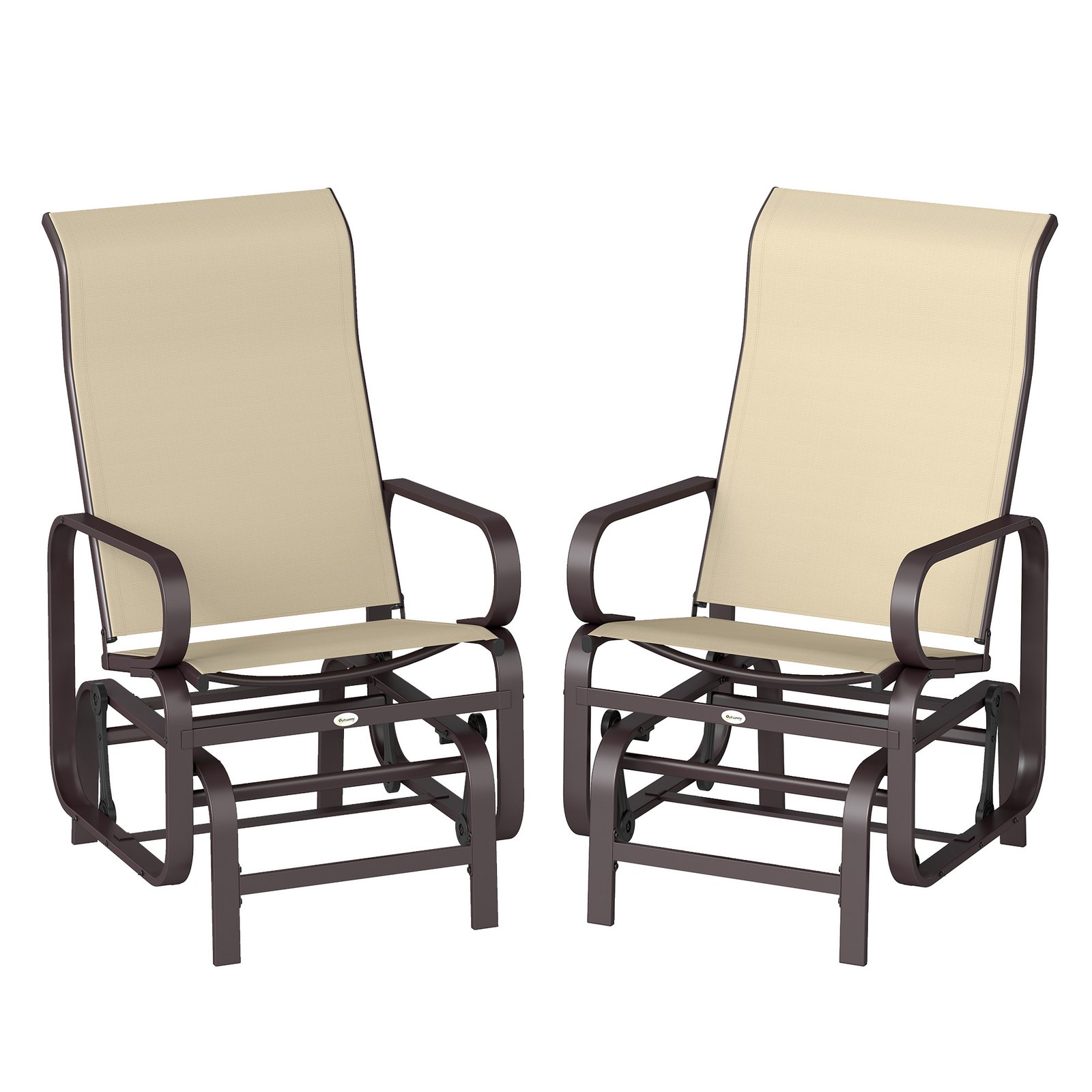 lur35219da7e27a2d.jpg Gliding Lounger Chair Set of 2, Single Rockers with Lightweight Metal & Mesh Construction, Khaki - Image 1