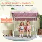Kids Porch Swing, 2-Seater Patio Swing Bench with Safety Belts, Adjustable Canopy for Backyard, Garden, Pink - Image 5
