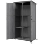 Wooden Outdoor Storage Cabinet Garden Shed with Waterproof Asphalt Roof and Lockable Doors, Gray