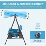 3-Seat Outdoor Porch Swing Chair with Adjustable Canopy, Cushion and Pillows for Garden, Poolside, Blue - Image 4