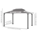 10' x 13' Patio Gazebo w/ Aluminum Frame Double Roof, Outdoor Gazebo Canopy Shelter with Netting & Curtains, Gray - Image 3