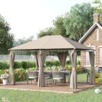 10' x 13' Outdoor Patio Gazebo Canopy Shelter with 6 Removable Sidewalls, & Steel Frame for Garden, Lawn, Backyard and Deck, Khaki - Image 2