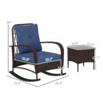 3 Piece Wicker Patio Furniture Set, Outdoor PE Rattan Rocking Chairs with Coffee Table, Cushions for Porch, Brown - Image 3