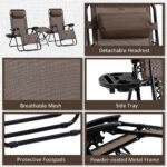 Zero Gravity Chair Set with Side Table, Folding Reclining Chair with Cupholders & Pillows, Adjustable Lounge Chairs for Pool, Backyard, Lawn, Beach, Brown - Image 7