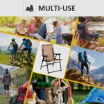 Patio Folding Chair, Outdoor Bungee Sling Chair w/ Armrests, Portable Lawn Chair for Camping, Garden, Beige - Image 6
