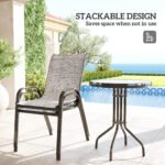 3 Pieces Bistro Set, Small Patio Furniture Set with Stackable Chairs and Glass Table for Backyard, Balcony, Gray - Image 5