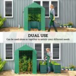 Greenhouse with Raised Garden Bed, Galvanized Steel Outdoor Greenhouse with Roll Up Door, 56" x 56" x 75", Green - Image 4