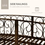 7' Metal Arch Garden Bridge Arc Footbridge with Side Railings Decorative Scrollwork, Bronze - Image 4