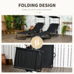 Chaise Pool Lounge Chairs Set of 2, Outdoor Sun Tanning Chairs, Reclining Back, Steel Frame and Side Pocket, Black - Image 6