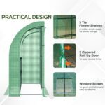 7' x 3' x 7' Lean to Greenhouse, Walk-In Green House, Plant Nursery with 2 Roll-up Doors and Windows, PE Cover and 3 Wire Shelves, Green - Image 7