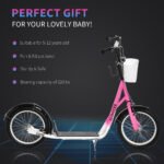 Youth Scooter, Kick Scooter with Adjustable Handlebars, Double Brakes, 16" Inflatable Rubber Tires, Basket, Cupholder - Image 5