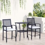 3pcs Patio Bar Set with Soft Cushion, Rattan Wicker Outdoor Furniture Set for Backyards, Lawn, Deck, Poolside - Image 2