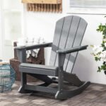 Outdoor Rocking Chair, HDPE Adirondack Porch Rocker Chair for Garden, Patio, Light Gray - Image 2