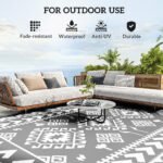 Reversible Outdoor Rug, Waterproof Plastic Straw with Carry Bag, 9' x 12', Gray & White Rhombus Patchwork - Image 6