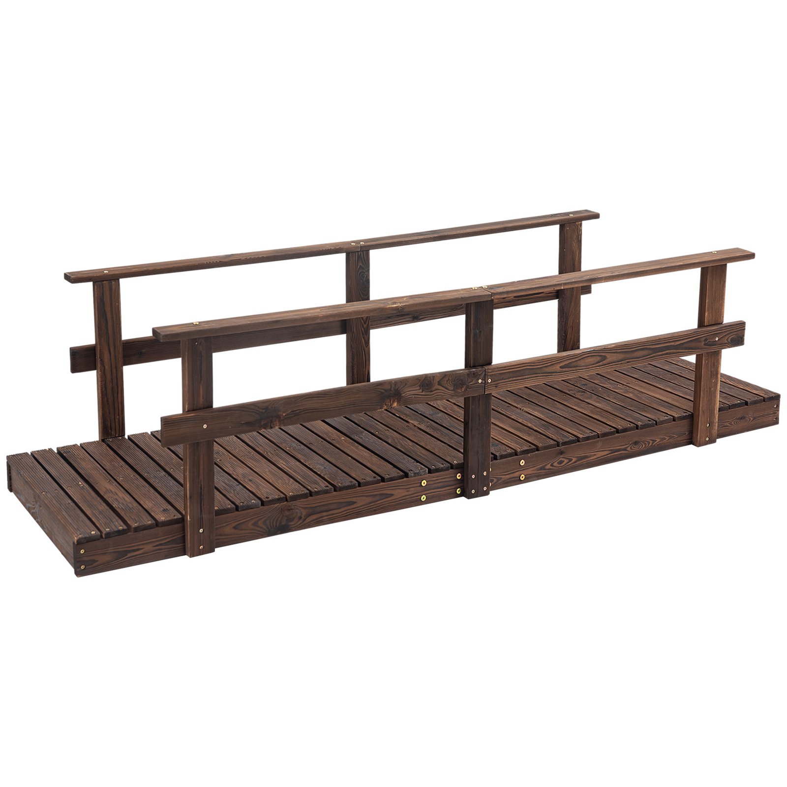 mCF07a18ccf8ddd4f.jpg 7' Garden Bridge with Pine Wood and Stained Finish for Backyard Ponds Creeks Streams Wood - Image 1